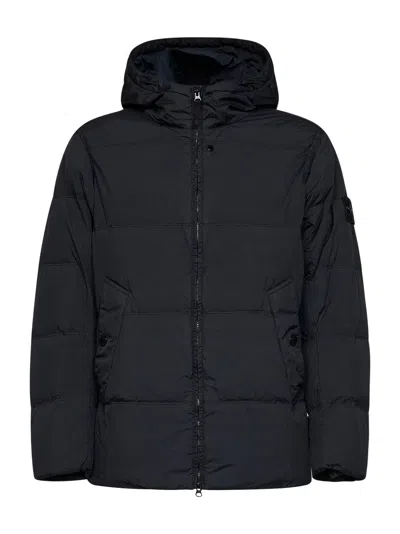 Stone Island Blue Crinkle Reps Ny Hooded Down Jacket In Black