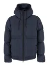 Stone Island Blue Down Jacket With Drawstring Hood And Logo Patch On The Sleeve In Tech Fabric Man In Blue