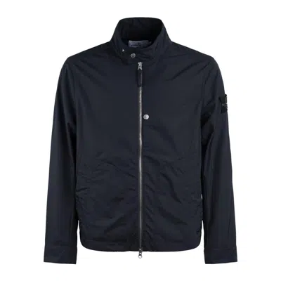 Stone Island Blue Drip-proof Jacket With Double-slider Zipper