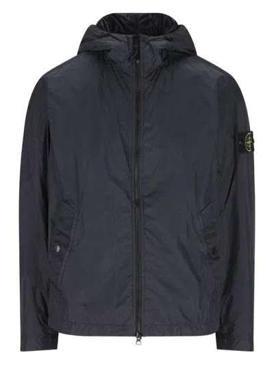 Stone Island Blue Hooded Compass Logo Jacket