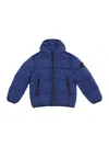 Stone Island Blue Hooded Down Jacket With Logo Patch In Polyamide Boy In Blu