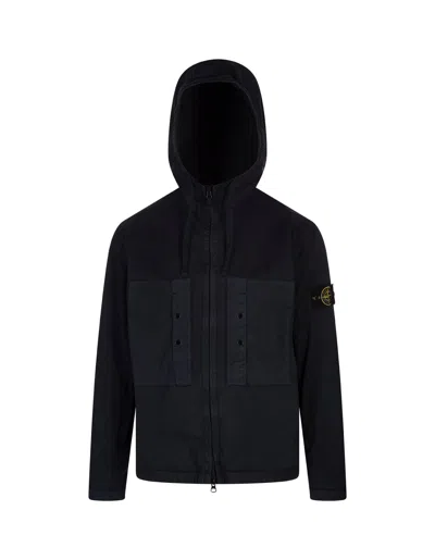 Stone Island Blue Jacket In Supima® Cotton Twill Stretch-tc