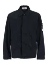 Stone Island Blue Jacket With Classic Collar And Logo Patch On The Sleeve In Tech Fabric Man In Black
