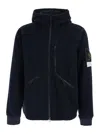 Stone Island Blue Jacket With Fixed Hood And Logo Patch On The Sleeve In Fleece Man In Blue