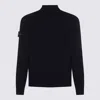 Stone Island Blue Cardigan With High Neck And Logo Patch On The Sleeve In Cotton Man In Black