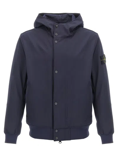Stone Island Blue Light Soft Shell-r E. Dye Technology Jacket In V0020 Navy Blue