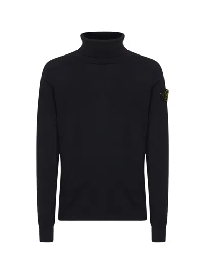 Stone Island Blue Lightweight Rws Wool Turtleneck Sweater In Black
