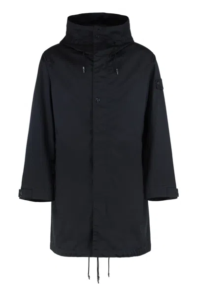 STONE ISLAND BLUE LOGO PATCH PARKA COAT