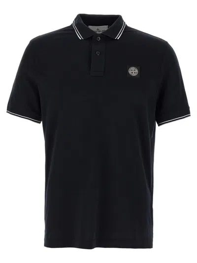 STONE ISLAND BLUE LOGO PATCH POLO SHIRT
