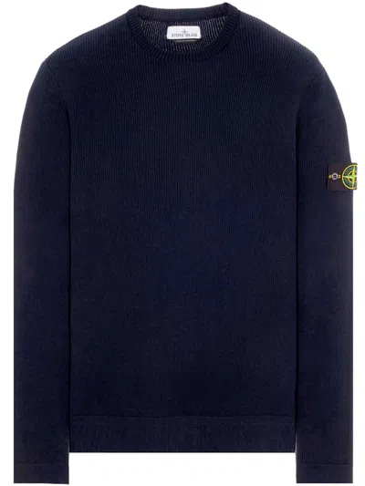 STONE ISLAND BLUE LONG-SLEEVED COTTON JUMPER WITH STONE ISLAND PATCH FOR MEN