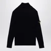Stone Island Ribbed Knit Sweater With Logo Patch In Black