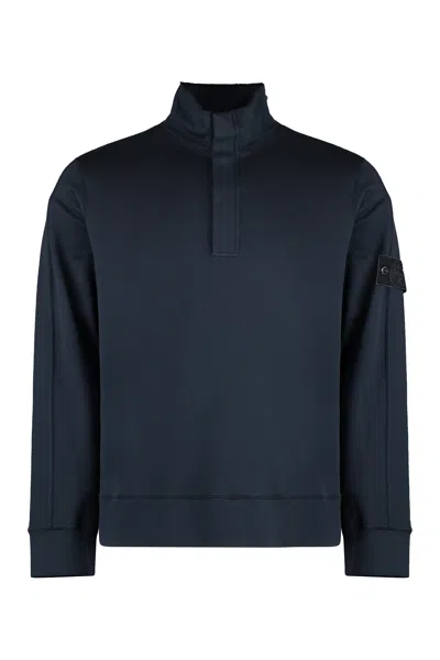 Stone Island Blue Organic Cotton Sweatshirt With Removable Logo Patch For Men
