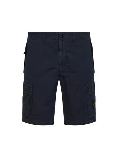 Stone Island Blue Organic Cotton Twill Cargo Bermuda Shorts