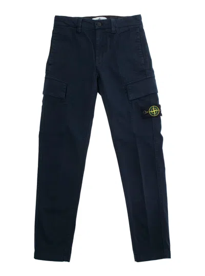 Stone Island Kids' Blue Pants With Belt Loops And Logo Patch On The Front In Cotton Stretch Boy In Multi