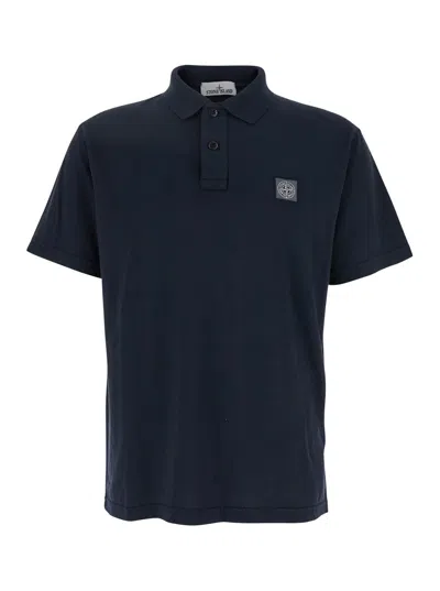 Stone Island Blue Polo Shirt With Logo Patch On The Front In Cotton Man In Multicolor
