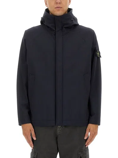 Stone Island Jacket Hooded Front Pockets In Black