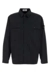 Stone Island Compass-patch Zip-up Overshirt In Blue