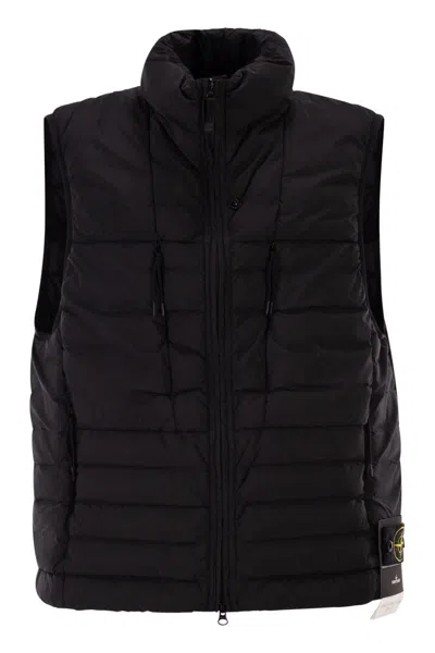 Stone Island Blue Quilted Sleeveless Logo Jacket In Black