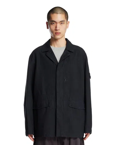 Stone Island Blue Raincoat Coach Jacket In Black