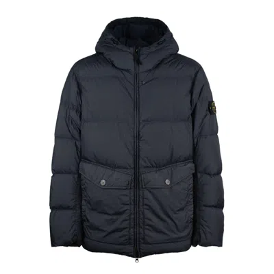 Stone Island Blue Recycled Lightweight Nylon Reps Hooded Down Jacket