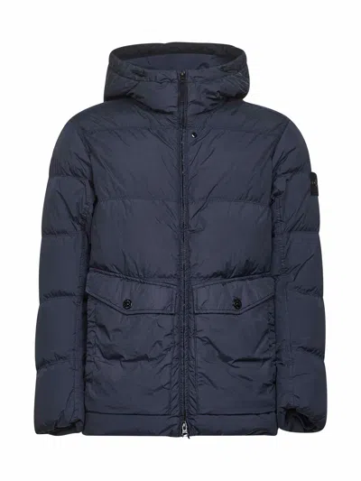 Stone Island Blue Recycled Nylon Reps Hooded Down Jacket