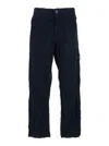 Stone Island Straight Textured Fabric Trousers With Belt Loops In Blue