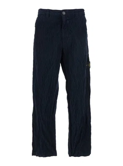 STONE ISLAND BLUE REGULAR FIT LOGO PANTS