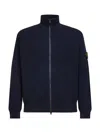 Stone Island Blue Ribbed Cotton Knit Zip-up Sweater In Blue