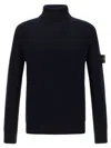Stone Island Turtleneck Certified Virgin Wool Sweater In Black