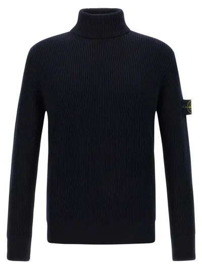STONE ISLAND BLUE RIBBED SWEATER