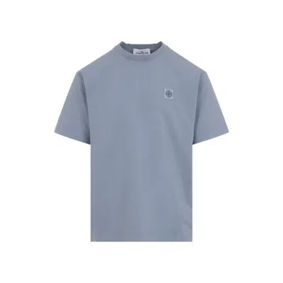 STONE ISLAND MEN BLUE ROUND NECK LOGO PATCH T-SHIRT, S LUXURY T-SHIRTS FOR MEN DARVEYS