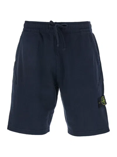 Stone Island Blue Shorts With Elastic Drawstring Waist And Logo Patch On The Front In Cotton Man
