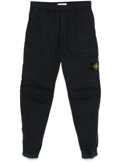 Stone Island Blue Side Flap Pocket Trousers In Black