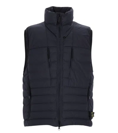 Stone Island Quilted Stretch-shell Down Gilet In Blue