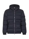 Stone Island Blue Hooded Down Jacket With Logo Patch In Nylon Man In Black