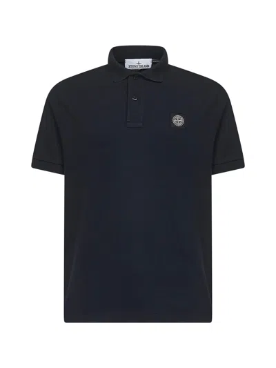 STONE ISLAND BLUE STRETCH PIQUE COMPASS PATCH POLO SHIRT<BR/>