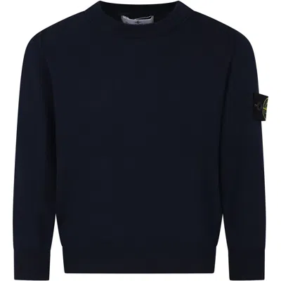 Stone Island Kids' Blue Sweater For Baby Boy With Compass