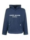 Stone Island Blue Sweatshirt With Hood And Logo Writing In Blue