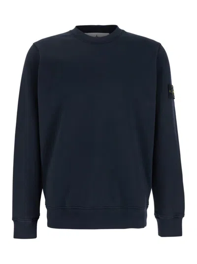 Stone Island Blue Sweatshirt With Removable Compass Logo In Navy Blue