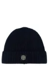 Stone Island Light Wool Knitted Beanie With Compass Patch Accessories In Blue