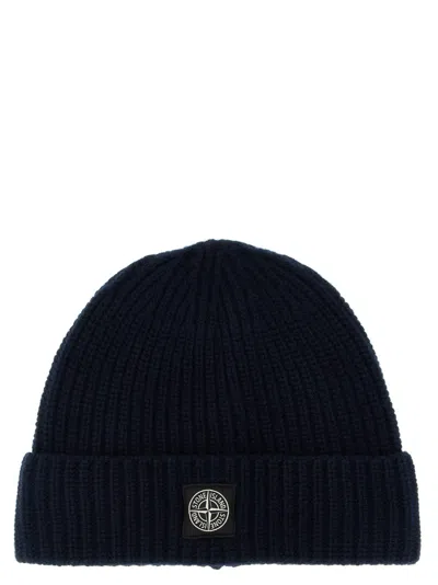 Stone Island Blue Textured Logo Beanie Hat