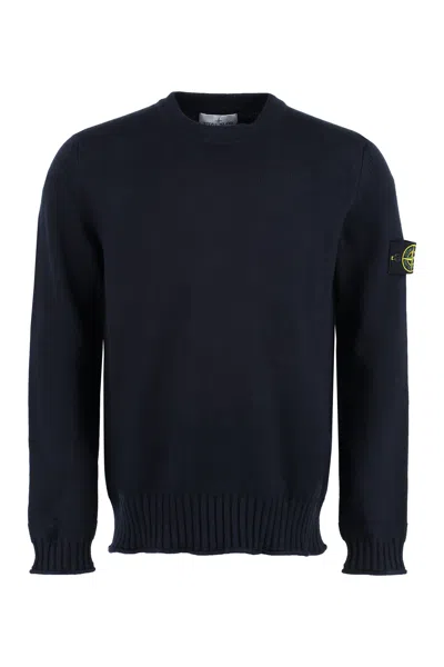 Stone Island Blue Wool Blend Sweater With Removable Logo Patch For Men (fw22)