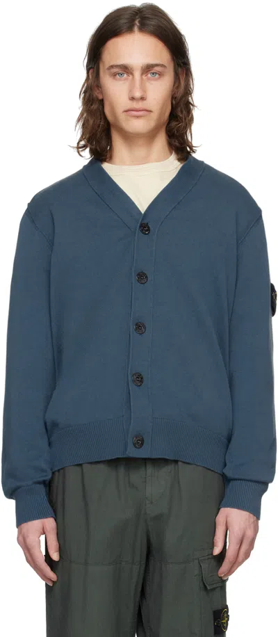 Stone Island Blue Y-neck Cardigan In V0024 - Dark Blue