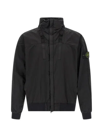 Stone Island Logo Patch Bomber Jacket In Black