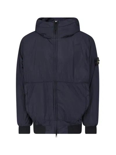 Stone Island Bomber Jacket "crinkle Reps Ny" In Blue