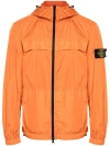 Stone Island Crinkled Texture Zip-up Jacket With Hood In Yellow & Orange