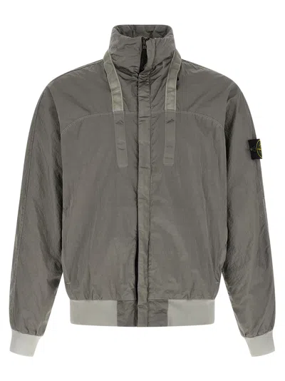 Stone Island Nylon Metal Bomber Jacket High Collar In Gray