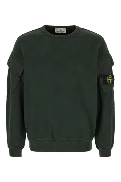 STONE ISLAND BOTTLE GREEN COTTON SWEATSHIRT