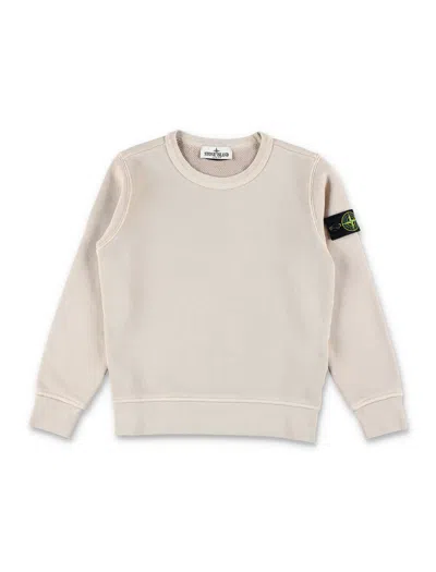 Stone Island Boy's Cotton Crewneck Sweatshirt With Logo Patch In Plaster