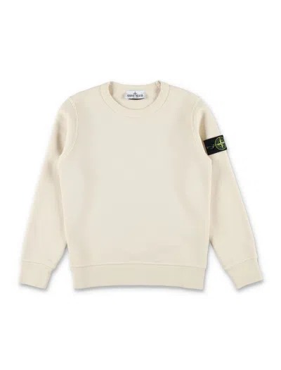 Stone Island Boy Crewneck Sweatshirt With Logo Patch In Desert